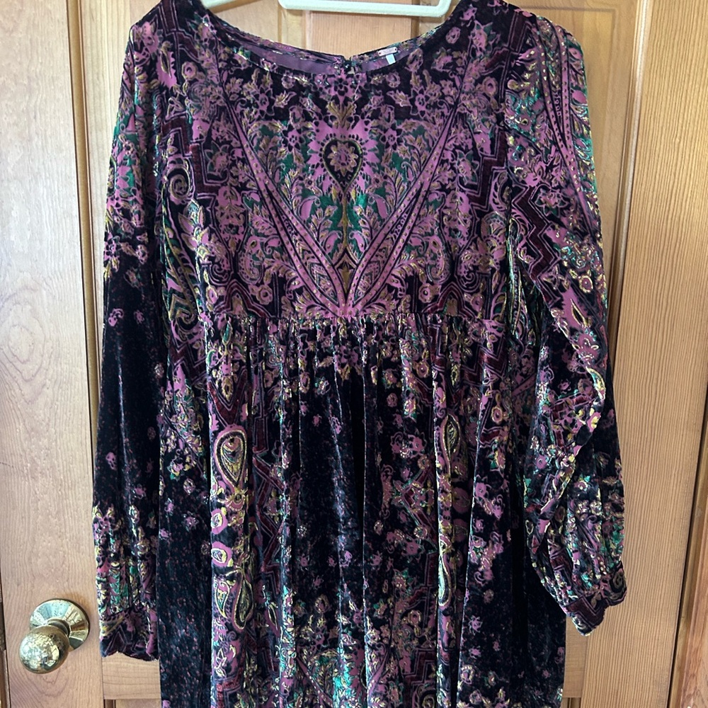 Free People Floral Velvet Long Sleeve Dress